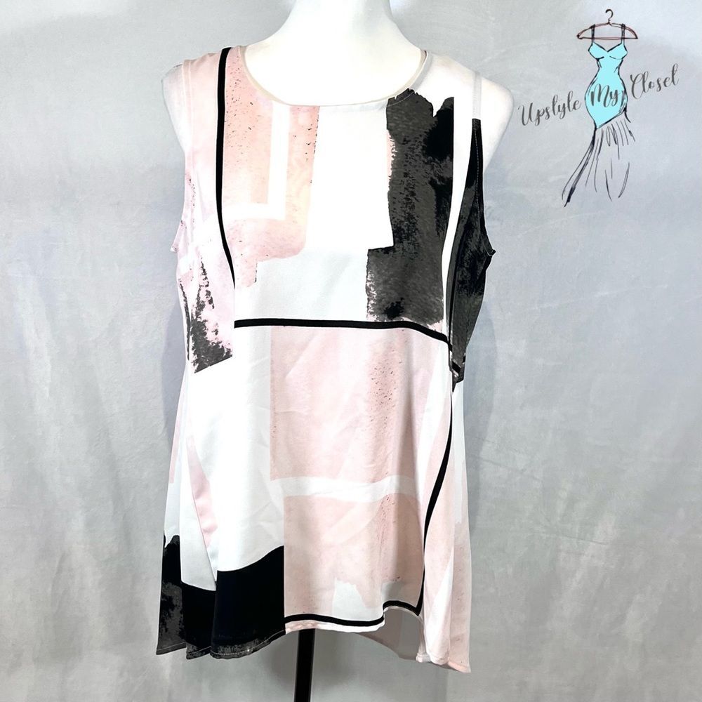 Alfani light pink white and black abstract print tunic top size 10P
